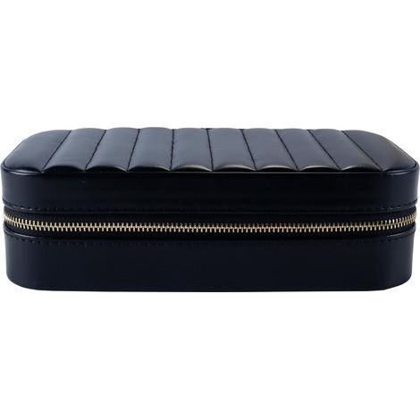 Coffret à bijoux de voyage, petit organiseur avec miroir, 11 x 20,5 x 5,8 cm, en PU avec coutures, portable, fermetures éclair, idée cadeau, noir (1/5)