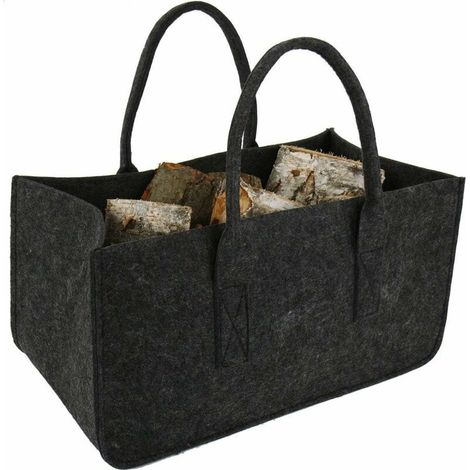 1Pcs Sac à Buche Sac en Feutre Bois Panier à Bûches Bois Sac de Rangement pour Buche Gris Foncé 50x25x25CM (1/3)