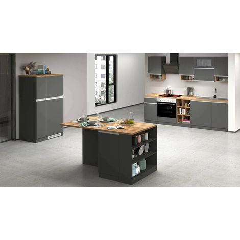 Dmora - Cocina completa Aymon, Conjunto de cocina modular, Cocina modular con múltiples elementos, 100% Made in Italy, Antracita y Roble, con embalaje reforzado (1/3)