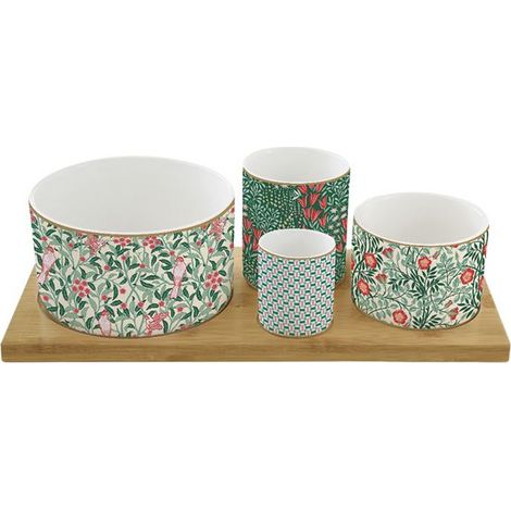 Conjunto de Aperitivo 4 Cuencos + Bandeja de Bambú - Fantasy Floral - Easy Life
