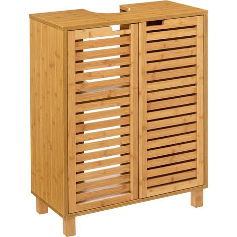 Waschbeckenunterschrank aus Bambus SICELA, natürliche Holzfarbe, 60 x 28 x 80 cm (1/5)