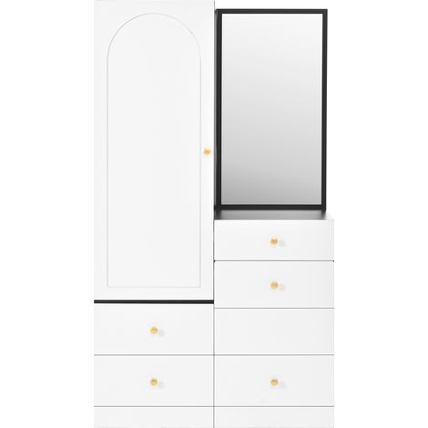 Coiffeuse armoire multifonction MDF noir et blanc avec miroir et tabouret escamotable (1/5)