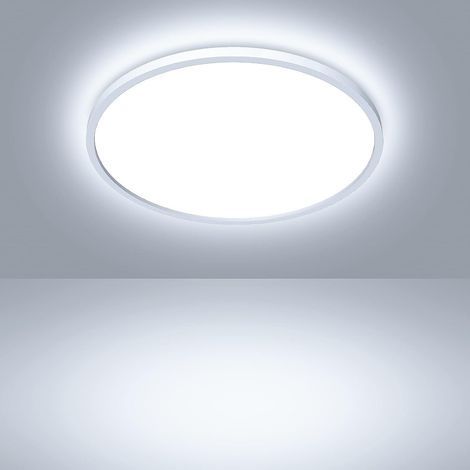 Plafonnier LED Rond, Luminaire Plafond 18W 2400LM, 6500K Éclairage Intérieur, Lampe Lumiere Moderne pour Salle De Bain, Salon, Cuisine, Chambr à Coucher, Couloir, Garage, Φ24CM(Argent) (1/5)