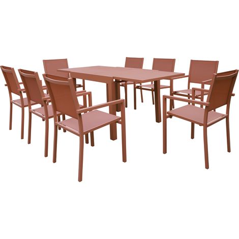 VENEZIA set di mobili da giardino allungabili 90/180 in textilene terracotta 8 posti - terracotta alluminio