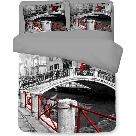 COPRIPIUMINO Rasatello HD FOTOGRAFICO VENEZIA ponte INNAMORATI Matrimoniale cm. 250x200