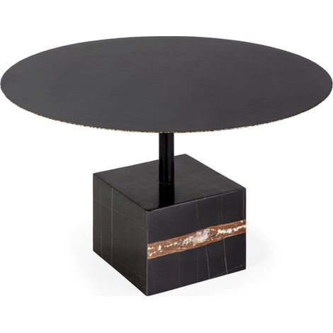 table à café élégante en métal noir et marbre doré raffiné - noir marbre doré élégant (1/5)