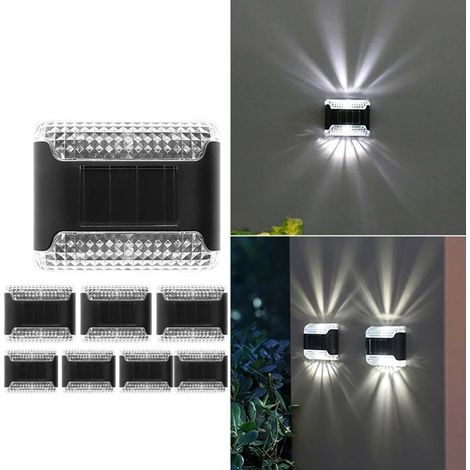 Paquet de 8 appliques solaires, applique murale extérieure haut et bas, lampe de marche LED étanche, lumières de clture solaire pour porche de jardin (1/4)