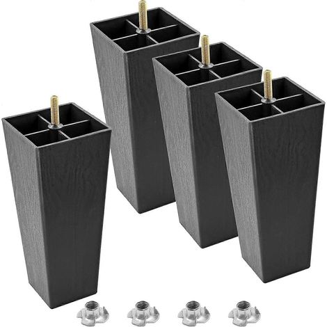 Pieds de meubles en plastique de 8 pouces, pieds de canapé carrés, pieds de canapé noirs, ensemble de 4 pièces, pieds de meubles médiévaux, pieds de remplacement M8, conviennent aux fauteuils et aux l (1/5)