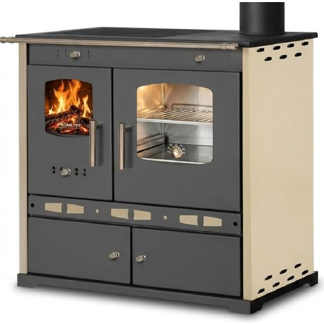 Prometey LTD Holzherd ECO LUX INOX Mit Edelstahlbackfach Creme Rechte Version