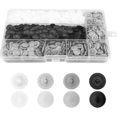 900pcs Capuchons en Plastique pour Vis à Tête Croisée Type Boucle Diamètre 3mm Noir Blanc Gris Foncé Gris Clair Boîte de Rangement Incluse (1/5)