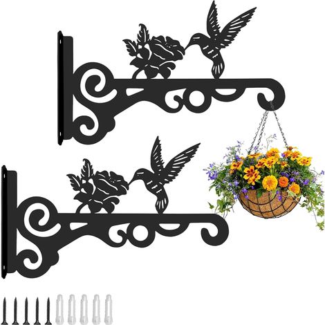 Soporte para colgar plantas de 2 piezas, colgador de plantas colgante de hierro forjado de 25 cm, adecuado para colgar macetas, pajareras, campanillas de viento (negro) (1/5)