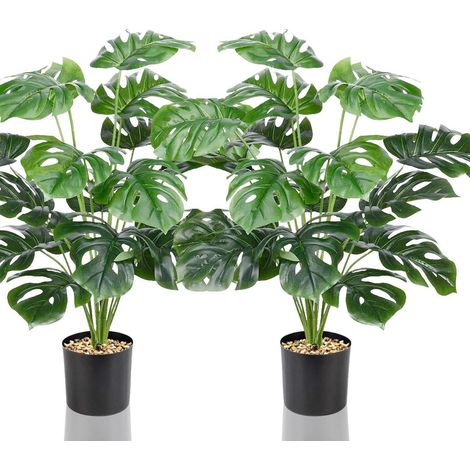 Set mit 2 künstlichen Monstera Pflanzen, lebensecht und pflegeleicht, für Deko drinnen & draußen (1/5)