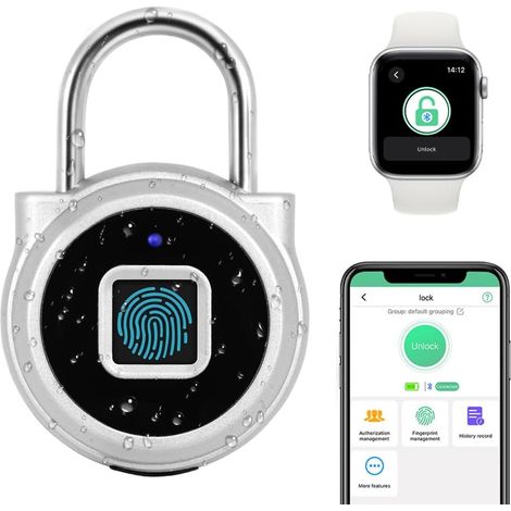 Gym Locker Cadenas Empreinte Digitale Cadenas avec 1000+ App Utilisateur - Sécurité Étanche Extérieure Verrouillage Intelligent pour Gym Locker Sac à Dos Field Box (Argent) (1/5)