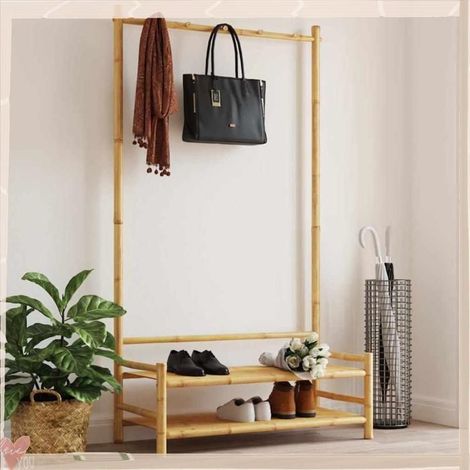 Porte‑vêtement avec étagères - VINGVO - 368032 - Bambou - 103x40x183 cm - Grand rangement (1/5)