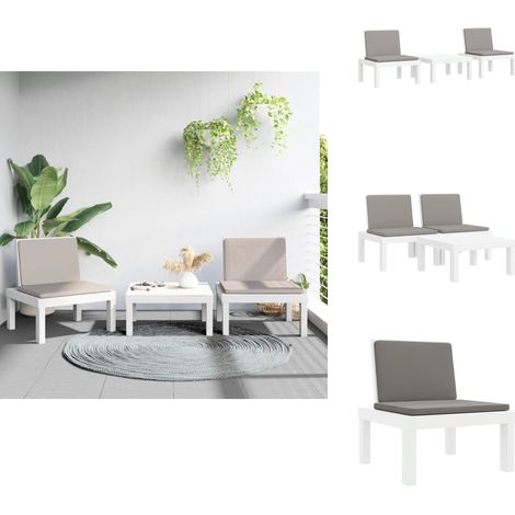 3-tlg. Garten-Lounge-Set mit Kissen Weiß PP - Gartenmöbel - Loungesessel - Sonnenliegen - Outdoor Möbel - Gartenloungeset (1/5)