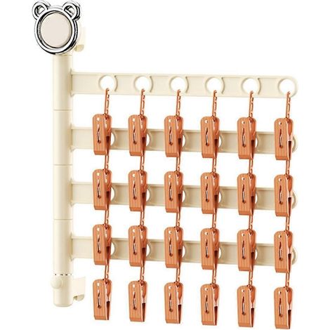 Séchoir à linge multifonctionnel pour chaussettes et sous-vêtements, rangement pour linge, multi-clips, fixation murale, étendoir pliable pour balcon A (1/5)
