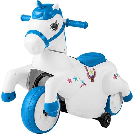 COSTWAY 12V Giocattolo Unicorn a Cavallo, Macchina Cavalcabile con Ruote di Addestramento Modalità di Equitazione, Musica Panello LED, Cavallo a Motore per Bambini 3 Anni+ (Blu) (1/5)