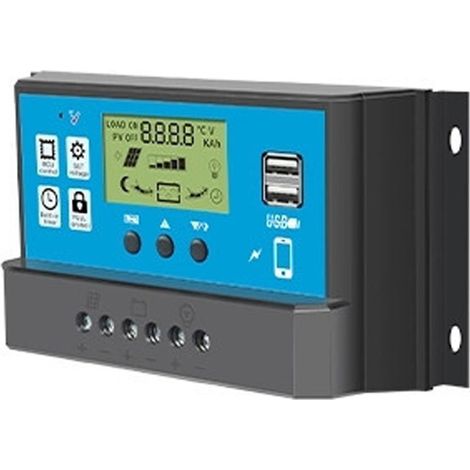 Contrôleur de charge solaire PWM avec contrôle de la durée d'éclairage et affichage numérique LCD, adapté aux panneaux solaires 12V/24V 60A. (1/5)