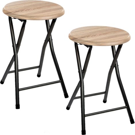 Lot de 2 tabourets pliants en métal – Assise MDF – Hauteur 75cm – Pour repas intérieur et extérieur – Gain de place optimal – Toilinux