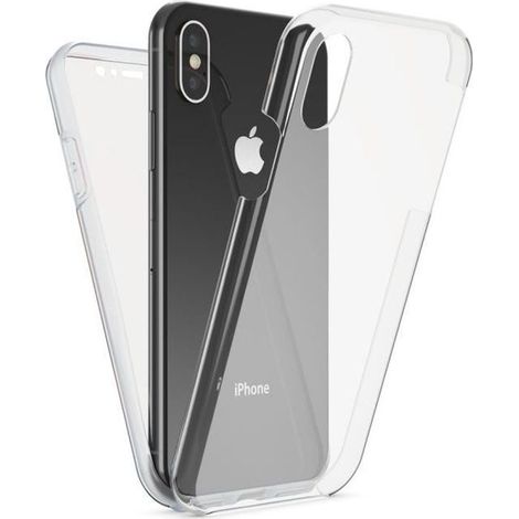 Coque intégrale transparente pour iPhone X / XS avec verre trempé et protection anti-choc (1/4)