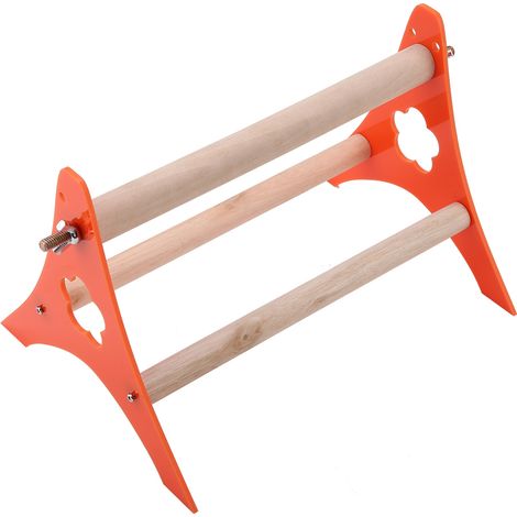 Trépied en bois orange, jouet de table portable pour perroquet, grand format. (1/5)