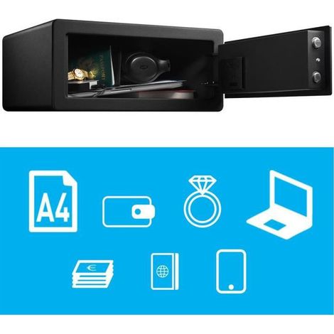 Master Lock LX110BEURHRO Coffre-fort biometrique pour proteger les biens de valeurs, Noir, 19,5 x 43 x 37 cm