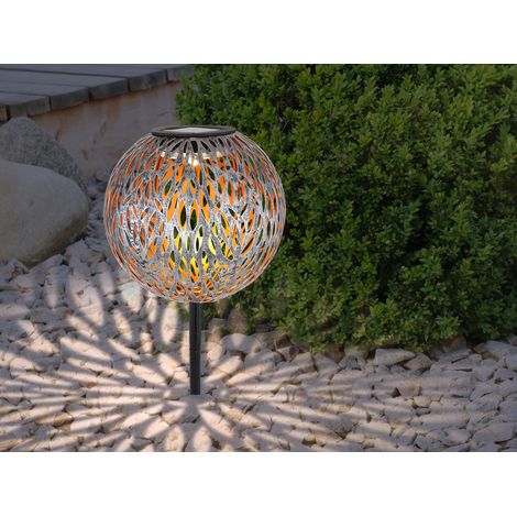 LED Metall Solarkugel Ø 18cm mit Erdspieß, Silber Antik (1/5)