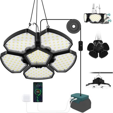 x 65W 6000LM LED-Flutlicht, 5+1 verstellbare Paneele, kompatibel mit Makita-Akkus, IP44 für Garage/Baustelle (1/5)