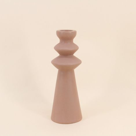 Bougeoir design en grès beige 30cm