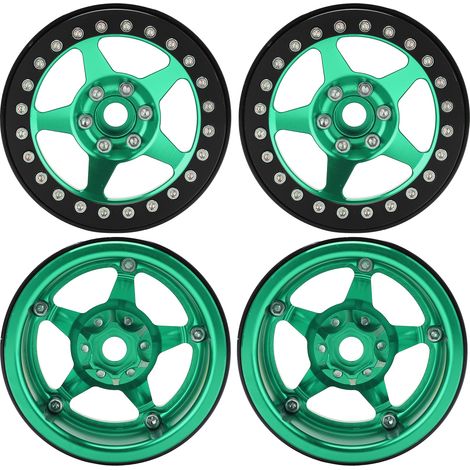 Jantes Beadlock 5 branches en alliage léger pour Axial SCX10 90046, crawler RC, vert fluo - 4 pièces (1/5)