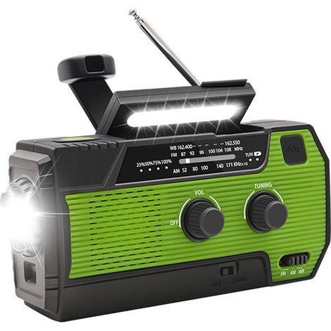 Radio multifonctionnelle - radio d'urgence - radio à manivelle - radio portable - fonctions SOS - ABS - verte (1/5)
