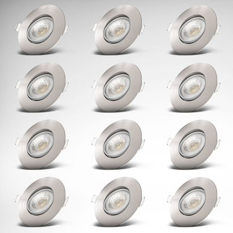 B.K.Licht Set de 12 spots LED encastrables orientables 5W 460 lm Ø90 mm IP23, ultra plats 24 mm, Ø68 mm, 3000K blanc chaud, nickel mat, 230V (1/5)