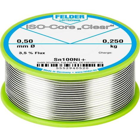 Felder ISO-Core Clear Sn100Ni+ Stagno per saldatura Bobina Sn99,25Cu0,7Ni0,05 0.250 kg 0.5 mm