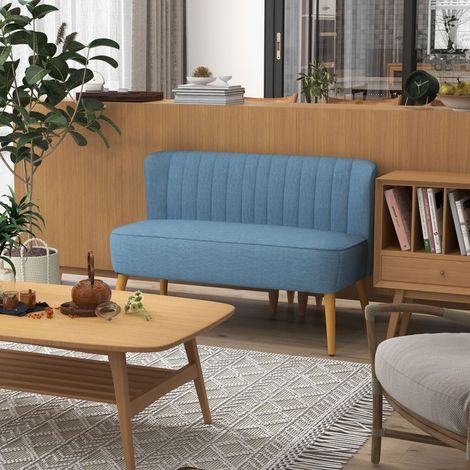 Canapé 2 places style rétro, revêtement souple, housse facile d'entretien, jusqu'à 150 kg, 117 x 56,5 x 77 cm, bleu (1/5)
