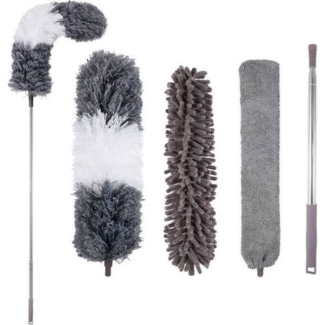 PLUMEAU - LINGETTE DEPOUSSIERANTE - USTENSILE POUSSIERE 3 en 1 Plumeau Télescopique en microfibre Plumeau Ajustable Lavable pour