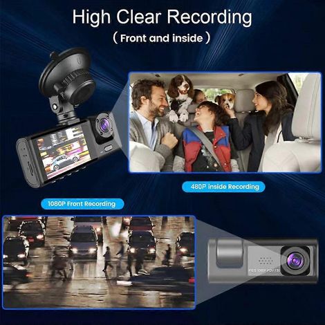 Caméra embarquée DVR 1080p avec caméras avant, intérieure et arrière, écran 2 pouces, compatible avec Ni (1/5)