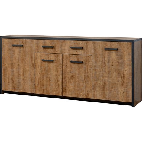 Buffet/bahut style industriel 210 cm chêne/noir Esterelle (1/4)