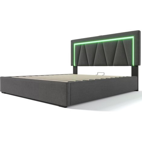 CHICFURN Cama tapizada 160x200 con colchón, LED y USB Tipo C, arcón de almacenamiento, cabecero regulable y estructura de hierro, gris, estilo moderno (1/5)