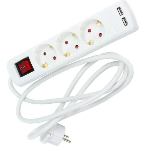 TAYG base m. 3 bases 3x1.5 (2p&43t)&43usb , Base múltiple 3 tomas con interruptor y 2 conexiones USB 823602 Cable de 1.4 mts H05VV F 3G1.5 Potencia 10/16A 250V 3680W- Con 3 bas