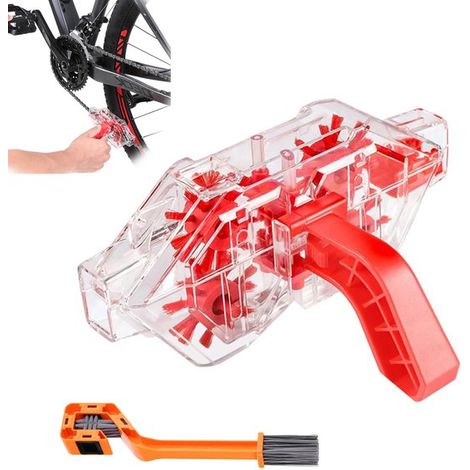 Nettoyeur de chaîne de vélo - Kit de nettoyage de chaîne de vélo - Lave-chaîne - avec brosses rotatives - Transparent - 15 cm x 7,2 cm x 3 cm - Démontable - Comprend un lave-chaîne et une brosse - Con (1/5)