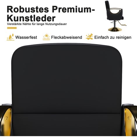 Fauteuil de salon hydraulique, noir et or, pivotant à 360°, revêtement en cuir PU et base dorée stable pour salons de coiffure, salons de barbier et studios de tatouage, lot de 1 (Fauteuil de salon hy (1/5)