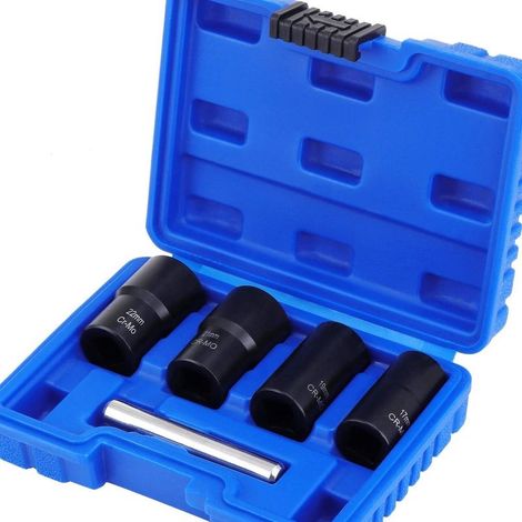 Lot de 5 clés à douille torsadées pour enlever les boulons 1/2" endommagés pour enlever les contre-écrous de 17 mm, 19 mm, 21 mm et 22 mm - RW (1/5)