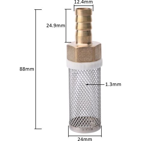 Filtre en maille d'acier inoxydable allongée (12 mm) pour tuyau d'arrosage, protection et filtration de l'eau. (1/5)