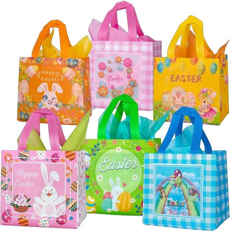 Bolsas Para Caza De Huevos De Pascua - No Tejido - 8,2 X 7,8 X 5,9 Pulgadas - 6 Unidades (1/5)