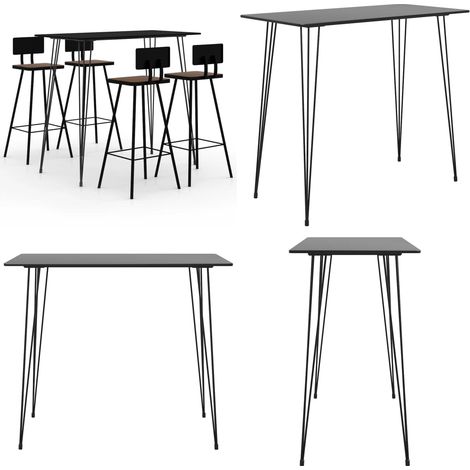 5-tlg. Bar-Set Schwarz - Esszimmermöbel - Bartisch - Barhocker - Holz - Metall - Home & Living (1/5)
