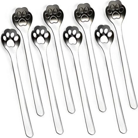 Lot de 8 cuillères à café en forme de chat : cuillère à mélanger creuse en acier inoxydable pour thé, glaces et desserts Motif patte de chat mignon pour la maison, le bureau et le (1/5)