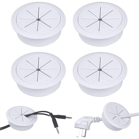 4 Pièces Cache Câble Bureau en Plastique,60 mm Passe-Câble Bureau Blanc Ronde,Cache Cable Blanc pour Bureaux,Tables,Ordinateur,Postes de Travail,Organiseur de Fil (1/5)