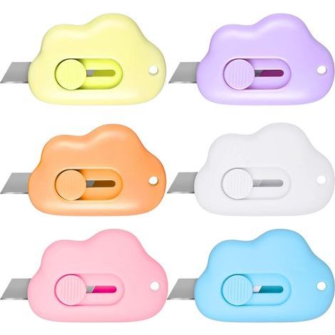 Lot de 6 minicouteaux rétractables en forme de nuage, pour la rentrée scolaire, petits couteaux utilitaires rétractables, ouvrelettres pour enveloppes, cartons, porteclés, mignons et portables (1/5)