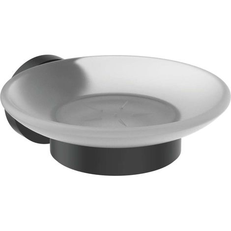 Porte Savon Mural Rond Verre satiné Noir mat Fixations incluses A9122XG (1/4)