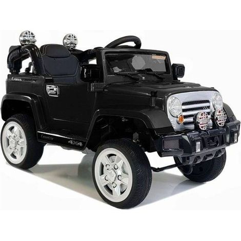 Jeep JJ245 Coche eléctrico para niños con luces LED, reproductor MP3 y control remoto, color negro.